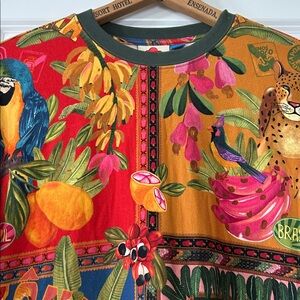 Farm Rio Bosque OVERSIZED Small w MEASUREMENTS Tropical Print Sweatshirt Top